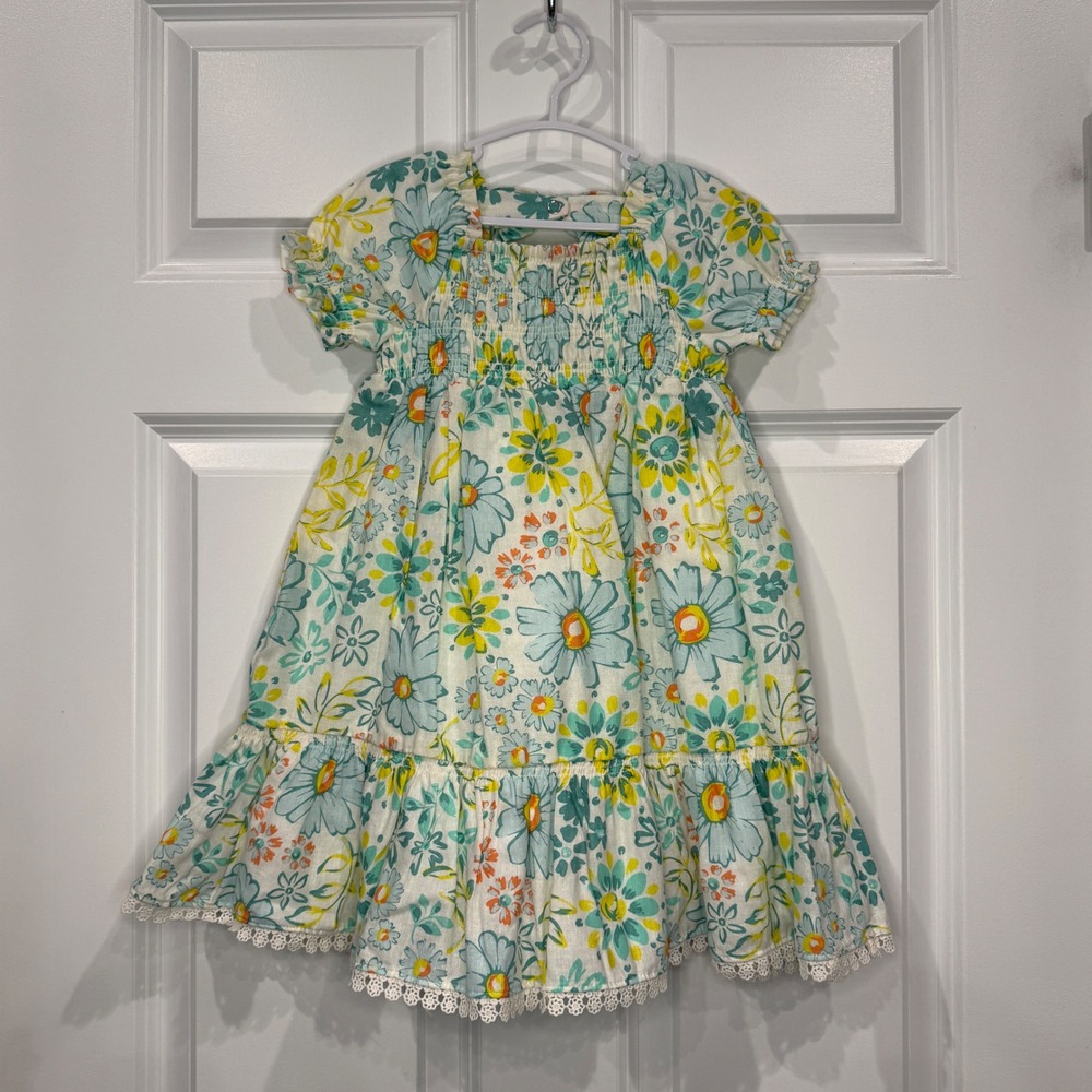 Joie Kids Linen Blend Smocked Floral Dress Girls Size‎ 4T